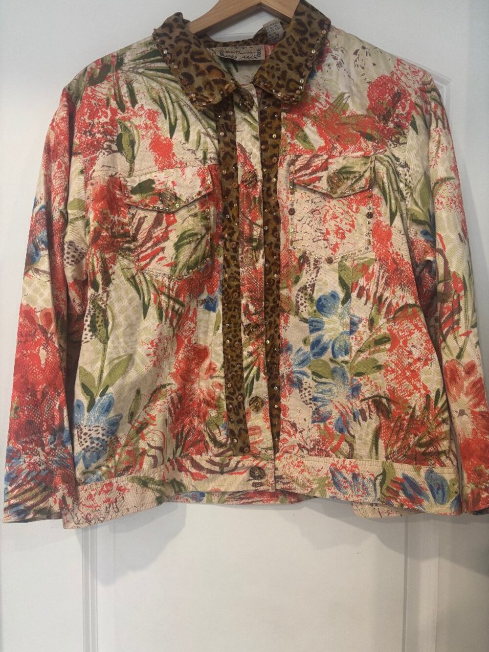 Vintage Y2K New Direction Floral Animal Print Beaded Sequin Cotton Jacket Sz XL